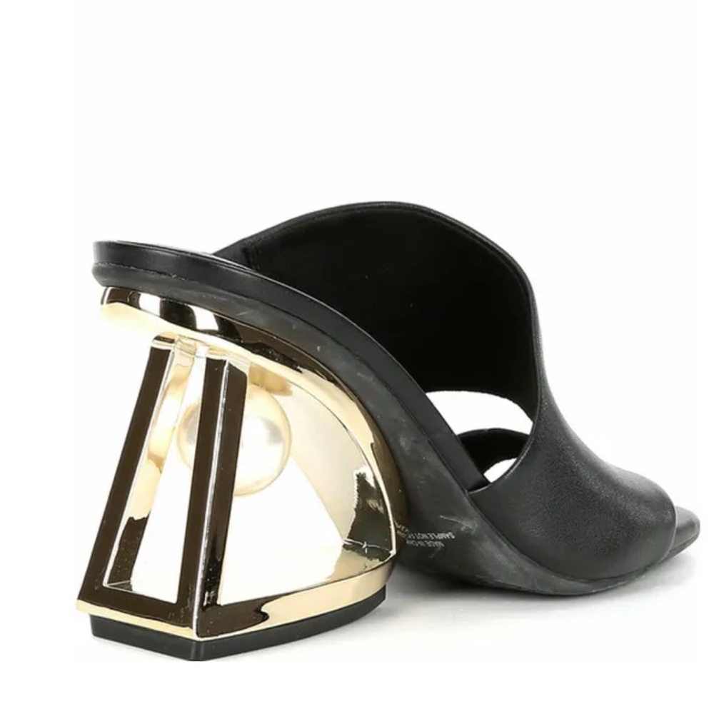 Gianni Bini Paityn Leather Architectural Pearl Detail Wedge Slide Sandals - Picture 2 of 6